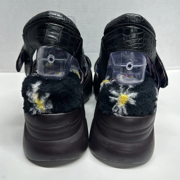 Irregular Choice Platform Sandal Shoes Open Toe Faux Snake Skin Fur Black 41 10 - Picture 2 of 11